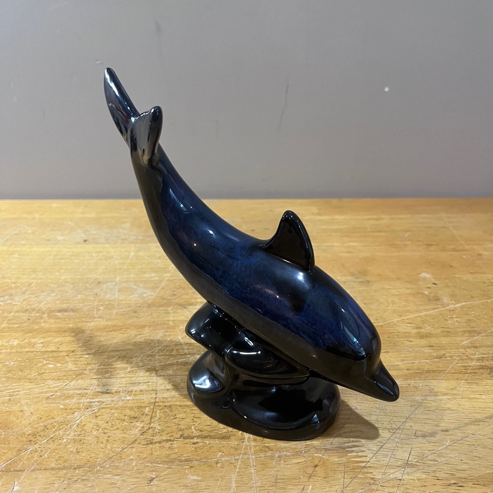 Vtg Blue Mountain Pottery Dolphin Figurine Cobalt Blue Flow Glaze MCM Canada‎